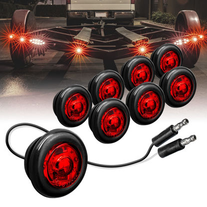Picture of 8pc 3/4" Round Red Trailer LED Marker Light [DOT FMVSS 108] [SAE P2PC] [Semi-Spherical Output] [IP67 Waterproof] [Bullet Style] Round Clearance Marker Lights for Trailer Truck
