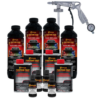 Picture of Custom Coat Black Metallic 1 Gallon Urethane Spray-On Truck Bed Liner Kit with Spray Gun and Regulator - Easy Mixing, Shake, Shoot It - Durable Textured Protective Coating, Prevent Rust - Car, Auto