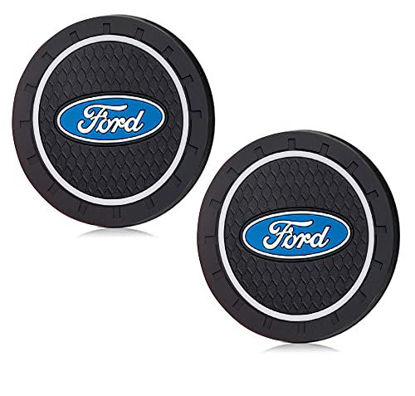 Picture of 2 Pieces of 2.75 inch Coaster Suitable for Ford Cup Holder into The Coaster car Interior Accessories Non-Slip Cup Holder Coaster Silicone Non-Slip Coaster with car Logo