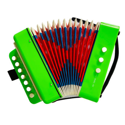 Picture of Button Accordion 10 Keys Control Accordion include 3 Air Valve Easy to Play Lightweight Environmentally-friendly Kid Instrument for Early Childhood Development (green)