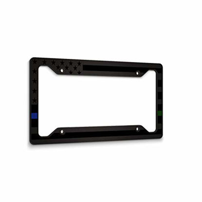 Picture of JASS GRAPHIX Almost Invisible American Flag License Plate Frame - Thin Blue Line Thin Green Line- Car Tag Frame -Blue Green On Black Police Miltary Border Patrol Park Ranger Game Warden