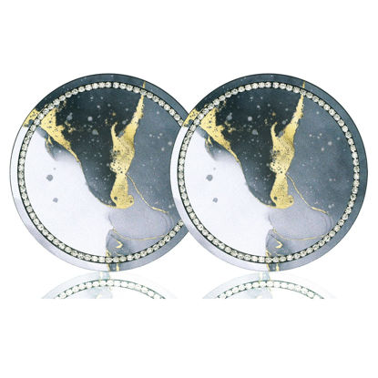 Picture of 2.75" Bling Car Cup Coaster, Car Cup Holder Insert Coasters Silicone Anti-Slip Crystal Rhinestone Drink Car Cup Mat, Universal Vehicle Interior Accessories for Women Girls (2PCS Black Marble)