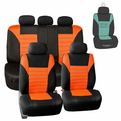 Picture of FH Group Automotive Car Seat Covers Full Set Premium 3D Air Mesh Orange and Black Seat Covers, Airbag Compatible and Split Bench Cover Universal Fit Interior Accessories for Cars Trucks and SUVs