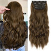 Picture of KooKaStyle Clip in Synthetic Hair Extensions Long Wavy 4PCS Thick Hairpieces Chestnut Brown Fiber Double Weft Natural Hair Extensions 24 Inch for Women