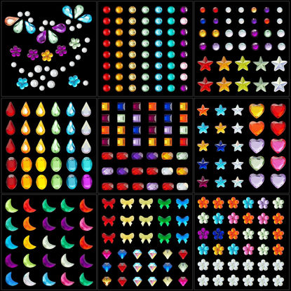 Picture of 9 Sheets Eye Body Face Gems Jewels Rhinestone Stickers Self Adhesive Crystal Rainbow Makeup Diamonds Face Stick Gems for Women Festival Accessory and Nail Art Decorations (Fresh Style)