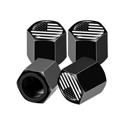 Picture of Ajxn 4 PCS B&W American Flag Car Wheel Tire Valve Stem Caps Airtight Dust Proof Covers Universal Tire Air Valve Caps for Cars, Trucks, Bicycles (Black)
