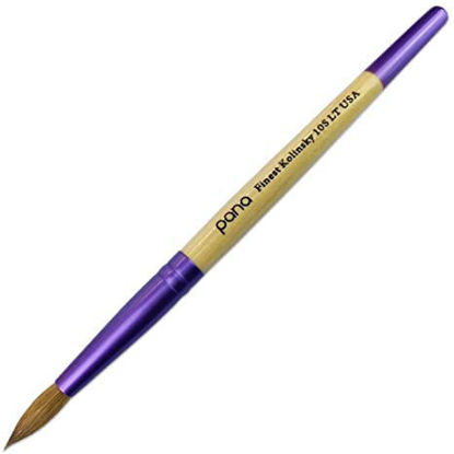Picture of PANA Pure Kolinsky Hair Acrylic Nail Brush - Round Shape Purple Ferrule with Beige Wood Handle (Size 8) - Nail Brush for Acrylic Nail Application, Nail Extension, Manicure Pedicure Salon Beginner and Professional