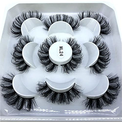 Picture of HBZGTLAD 5 Pairs 25 mm 3d Mink Lashes Bulk Faux with Custom Box Wispy Natural Mink Lashes Pack Short Wholesales Natural False Eyelashes (ML-24)