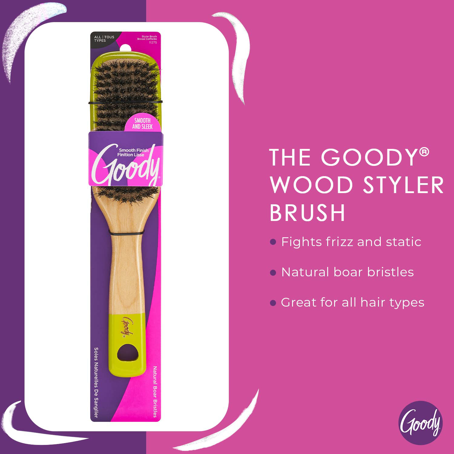 GetUSCart Goody Wood Styler Brush Natural Boar Bristles Smooth and Add Shine Fights Frizz