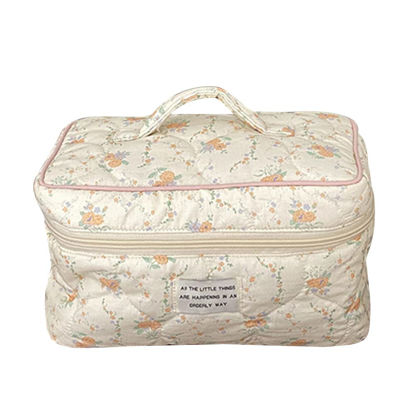 Picture of Juoxeepy Cotton Makeup Bag Large Travel Cosmetic Bag Quilted Cosmetic Pouch Coquette Aesthetic Floral Toiletry Bag
