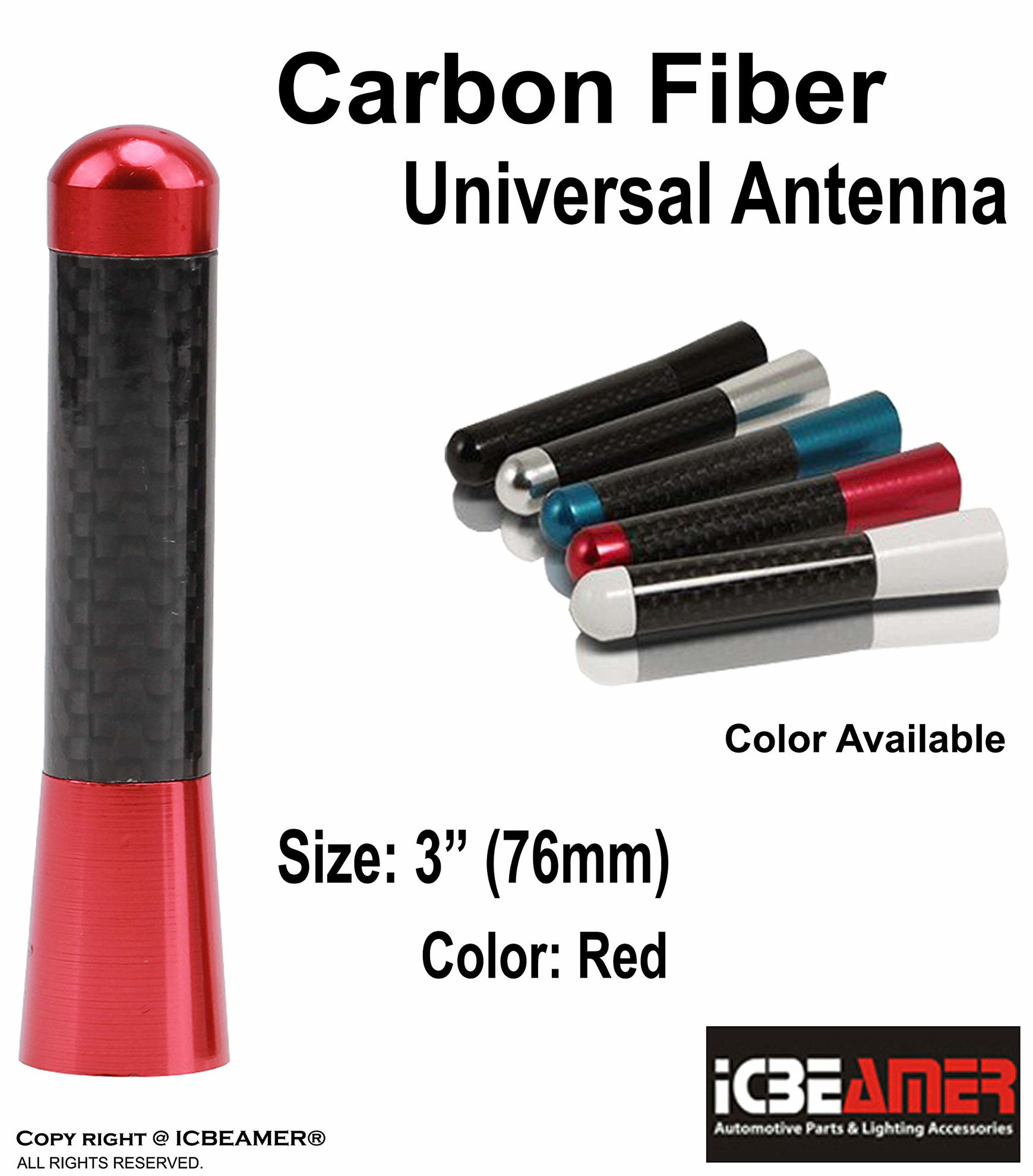 GetUSCart ICBEAMER 3" 76 mm Carbon Fiber Polished Finish & Red