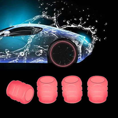 Picture of Pincuttee Tire Valve Stem Caps for Car 4 Pack, Glowing Tire Valve Stem Caps,Fluorescent Car Tire Valve Caps, Universal Tire Valve Stem Covers for Car, Truck, SUV(Pink)