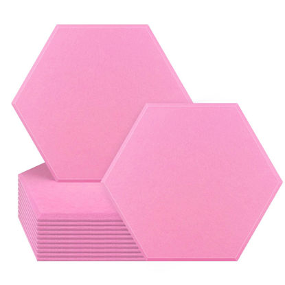 Picture of JBER Hexagon Acoustic Foam Panels, Sound Proof Padding Soundproofing Absorption Panel, 14 X 12 X 0.4 Inches High Density Beveled Edge Wall Tiles for Acoustic Treatment,12 Pack -Pink