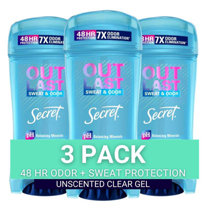 Picture of Secret Antiperspirant Deodorant Women, Unscented Clear Gel, Outlast, 3.4 oz (Pack of 3)