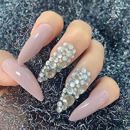 Picture of Coolnail 3D Handmade Press On Nails Crystal Glossy Stiletto Fake False Nails Almond Long Pointed Full Cover Nails for Women and Girl