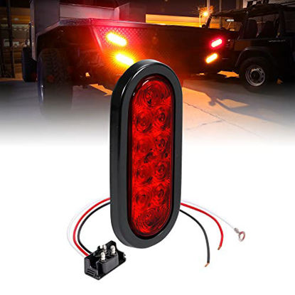 Picture of 6" Red Oval LED Trailer Tail Light [DOT FMVSS 108] [SAE S2TSI6P2] [Grommet & Plug Included] [IP67 Waterproof] [Stop Turn Tail] Trailer Brake Lights for Boat Trailer RV Trucks