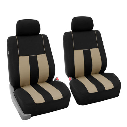 Picture of FH Group Car Seat Cover Striking Striped Front Pair Set Car Seat Covers Airbag Compatible, Beige and Black with Gift Universal Fit Interior Accessories for Cars Trucks and SUVs