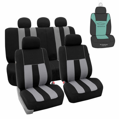 Picture of FH Group Car Seat Cover Full Set Striking Striped Gray Car Seat Covers with Front Seat Covers and Rear Split Bench Car Seat Cover Universal Fit Interior Accessories for Cars Trucks and SUVs