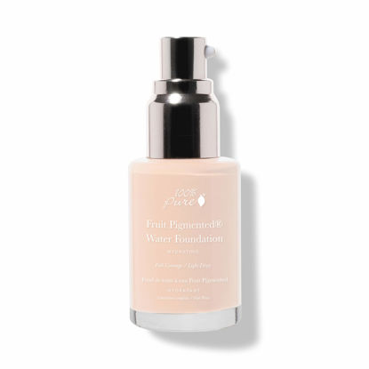 Picture of 100% PURE Water Foundation Full Coverage Hydrating Makeup, Light Dewy Finish, Moisturizing Concealer for Normal to Dry Skin - Fruit Pigment Color Cool 1.0 w/Pink Undertones for Fair Skin - 1 Fl Oz