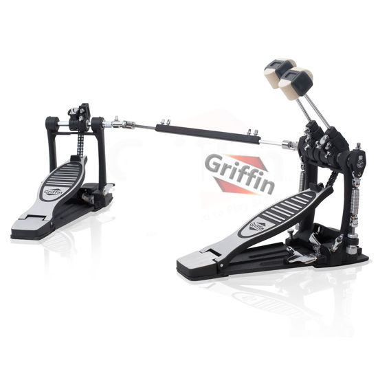 GetUSCart Deluxe Double Kick Drum Pedal for Bass Drum by GRIFFIN Twin Set Foot Pedal Quad Sided Beater Heads Dual Pedal Two Chain Drive Percussion Hardware Impressive Response