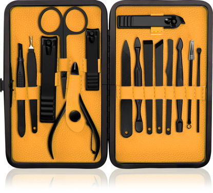 Picture of Utopia Care 15 Pieces Manicure Set - Stainless Steel Manicure Nail Clippers Pedicure Kit - Professional Grooming Kits, Nail Care Tools with Luxurious Travel Case (Yellow)