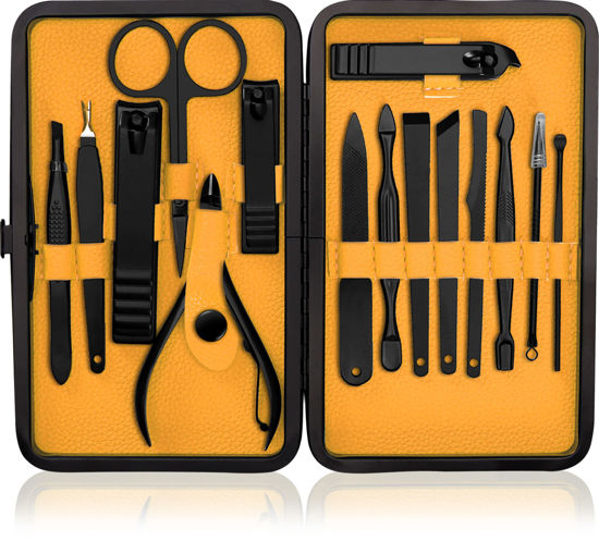 Picture of Utopia Care 15 Pieces Manicure Set - Stainless Steel Manicure Nail Clippers Pedicure Kit - Professional Grooming Kits, Nail Care Tools with Luxurious Travel Case (Yellow)