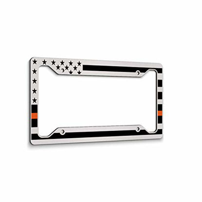 Picture of JASS GRAPHIX American Flag License Plate Frame - Thin Orange Line- Car Tag Frame -Orange On White Search and Rescue SAR