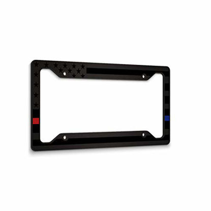 Picture of JASS GRAPHIX American Flag License Plate Frame - Thin Red Line Thin Blue Line- Car Tag Frame -Red Blue On Black Police Firefighter