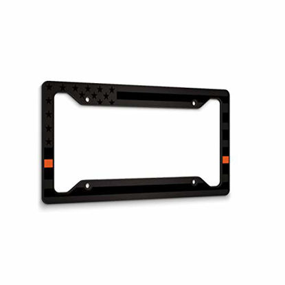 Picture of JASS GRAPHIX American Flag License Plate Frame - Thin Orange Line- Car Tag Frame -Orange On Black Search and Rescue SAR