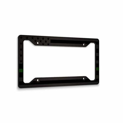 Picture of JASS GRAPHIX American Flag License Plate Frame - Thin Green Line- Car Tag Frame -Green On Black Military Border Patrol Park Rangers Game Warden