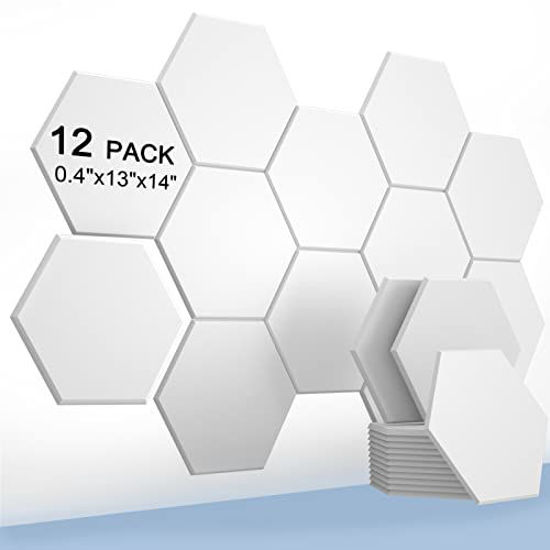 Picture of BOBOBIER 12 Pack Hexagon Acoustic Panels Soundproof Wall Panels,14 X 13 X 0.4Inches Sound Absorbing Panels Acoustical Wall Panels,White