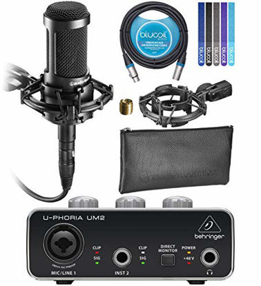 Picture of Audio Technica AT2035 Cardioid Condenser Microphone Bundle with U-PHORIA UM2 USB Audio Interface with 48V Phantom Power, Blucoil 10-FT Balanced XLR Cable, and 5-Pack of Reusable Cable Ties