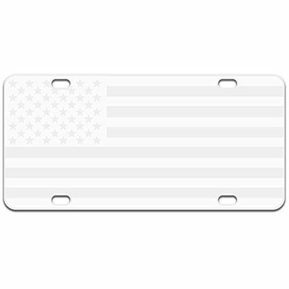 Picture of JASS GRAPHIX American Flag License Plate Matte White on 1/8" White Aluminum Composite Heavy Duty Tactical Patriot USA Car Tag (White on White)