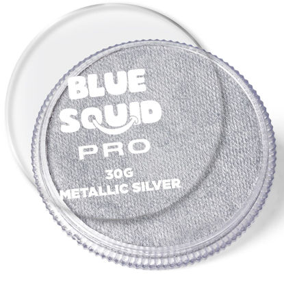 Picture of Blue Squid PRO Face Paint - Metallic Silver (30gm), Superior Quality Professional Water Based Single Cake, Face & Body Makeup Supplies for Adults, Kids & SFX
