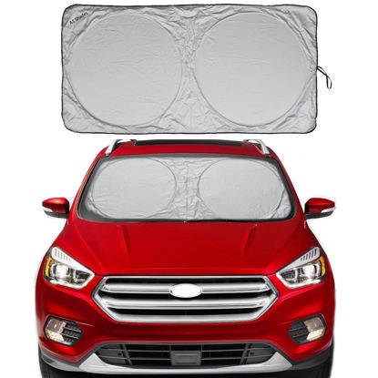 Picture of A1 Shades Windshield Sun Shade with Storage Pouch Durable 210T Nylon Blocking Windshield Sunshades Interior Accessories Protection for Car Truck SUV XXL (47-69in.x34-38in.)