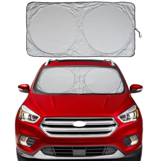 Picture of A1 Shades Windshield Sun Shade with Storage Pouch Durable 210T Nylon Blocking Windshield Sunshades Interior Accessories Protection for Car Truck SUV XXL (47-69in.x34-38in.)