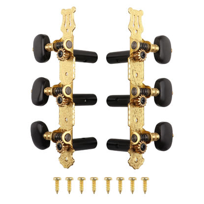 Picture of Mr.Power Guitar Tuners Machine Heads 3+3 Set Tuning Keys String Pegs for Classical Guitar (Long Gold, black button)
