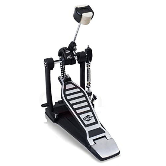 Picture of Single Kick Bass Drum Pedal by GRIFFIN | Deluxe Double Chain Foot Percussion Hardware for Intense Play | 4 Sided Beater & Fully Adjustable Power Cam System | Perfect for Beginner & Pro Drummers
