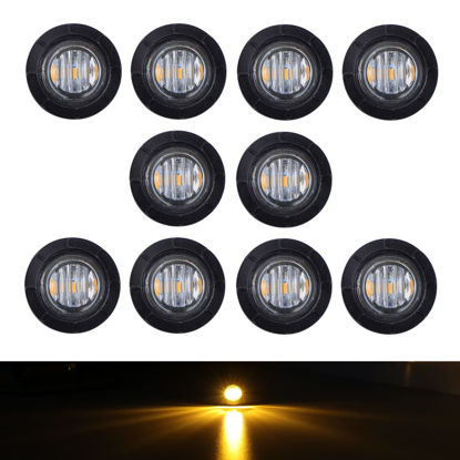 Picture of TMH 3/4 Inch Clear Lens Amber 3 LED Clearance Side Marker Indicator Lights Round Mini Lamp with Rubber 12V DC for Truck Lorry Tow Trailer Car (Pack of 10)