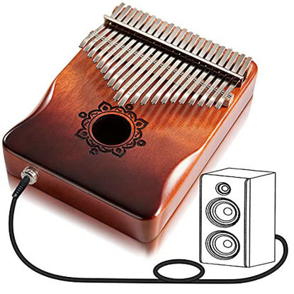 Picture of Byla Kalimba 21 Keys Electric/Pick-up Play More Songs Solid Wood Mahogany Portable Thumb piano Finger piano Gradient Brown