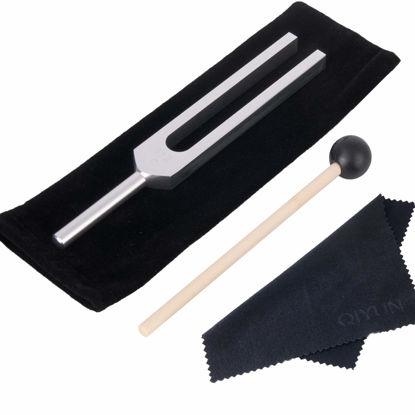 Picture of QIYUN Tuning Fork, 512 Hz Tuning Fork with Silicone Hammer and Cleaning Cloth, Aluminum Alloy Professional Instrument