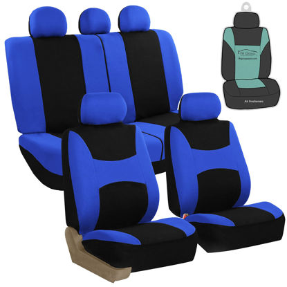 Picture of FH Group Car Seat Cover Light Breezy Blue Seat Cover Flat Foam Padding Cloth Full Set Automotive Seat Covers, Airbag Compatible & Split Rear Universal Fit Interior Accessories for Cars Trucks and SUV