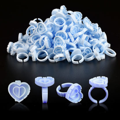 Picture of Glue Rings INFILILA Glue Rings for Eyelash Extensions 100PCS Disposable Rings For Lashes Lovely Heart Shape Lash Fan Blossom Glue Cups Lash Extension Supplies Lash Supplies for Eyelash Extensions