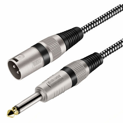 Picture of XLR Male to 1/4 Inch TS Cable 6 FT, Nylong Braided XLR 3 Pin Male to Quarter inch 6.35mm TS Male Unbalanced Interconnect Wire Mic Cord (Pure Copper Conductors)