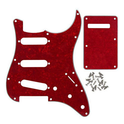 Picture of IKN 4Ply Red Pearl Strat Pickguard Backplate Set for 3 Single Coil Pickups-11 Hole, come with Pickguard Screws