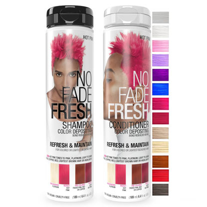 Picture of No Fade Fresh Duo Shampoo and Conditioner Set - Color Depositing Hair Color with Bond Rebuilder - Vegan, Cruelty Free (Hot Pink)
