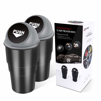 Picture of YIOVVOM Car Garbage Can with Lid, Leakproof Vehicle Automotive Cup Holder Car Trash Can , Small Trash Bin for Automotive Office Home Kitchen, Bedroom Set of 2 (Gray)