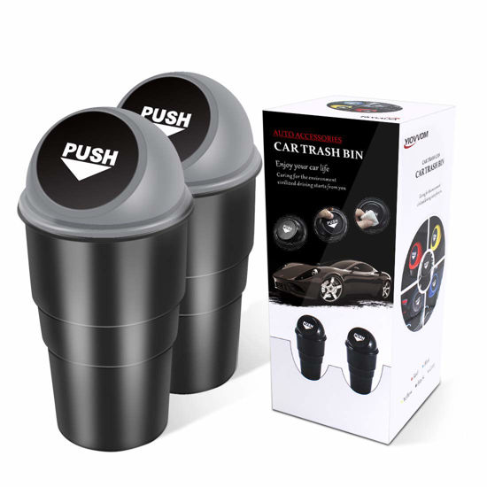 Picture of YIOVVOM Car Garbage Can with Lid, Leakproof Vehicle Automotive Cup Holder Car Trash Can , Small Trash Bin for Automotive Office Home Kitchen, Bedroom Set of 2 (Gray)