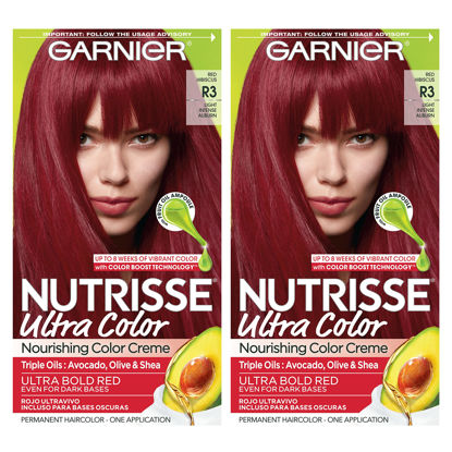 Picture of Garnier Hair Color Nutrisse Ultra Color Nourishing Creme, R3 Light Intense Auburn (Red Hibiscus) Permanent Hair Dye, 2 Count (Packaging May Vary)