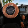 Picture of Yontree Fashion Fluffy Steering Wheel Covers for Women/Girls/Ladies Australia Pure Wool 15 Inch 1 Set 3 Pcs (Brown)